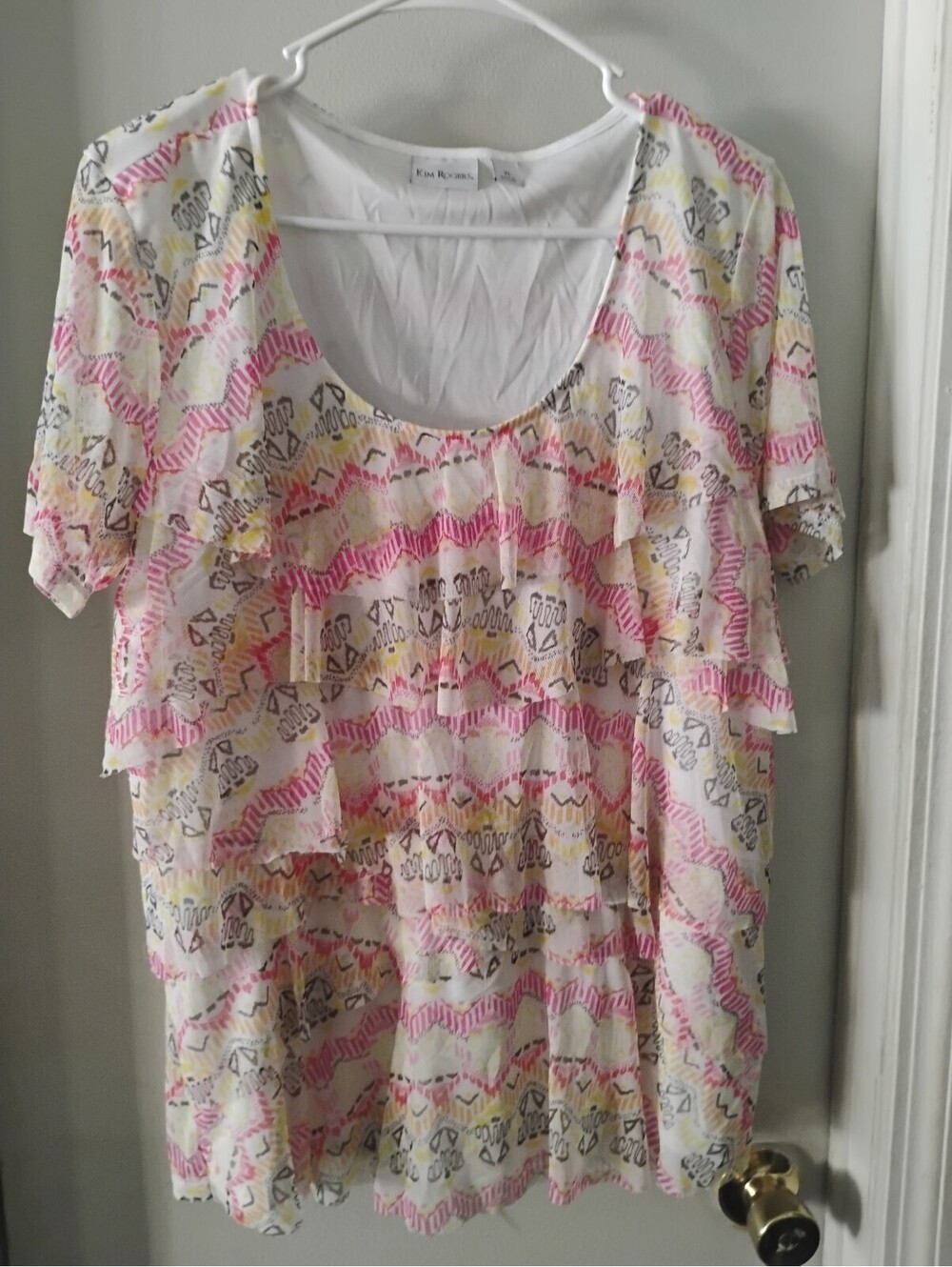 Kim Rogers XL Women's Short Sleeve Patterned Blouse